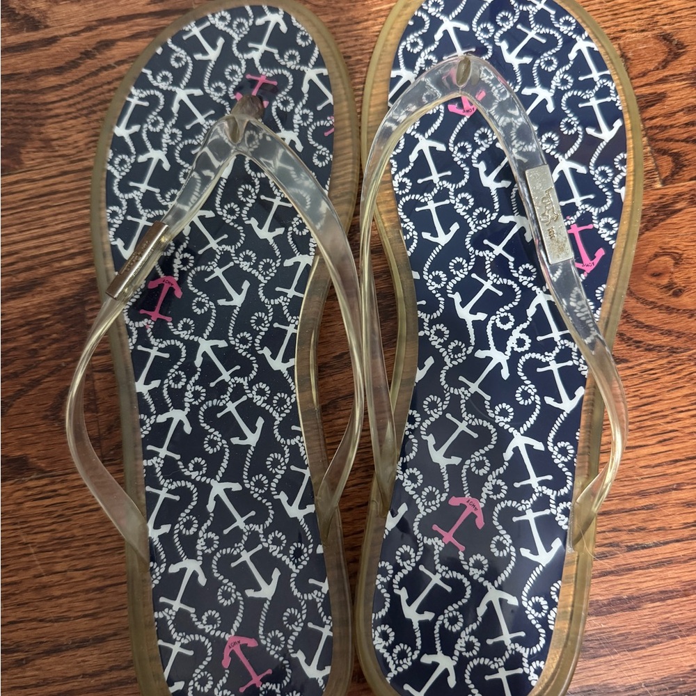 Lilly Pulitzer Navy and Pink Anchor Sandals